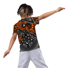 Load image into Gallery viewer, BLK ORNGE MICRO ISLANDER Kids crew neck t-shirt
