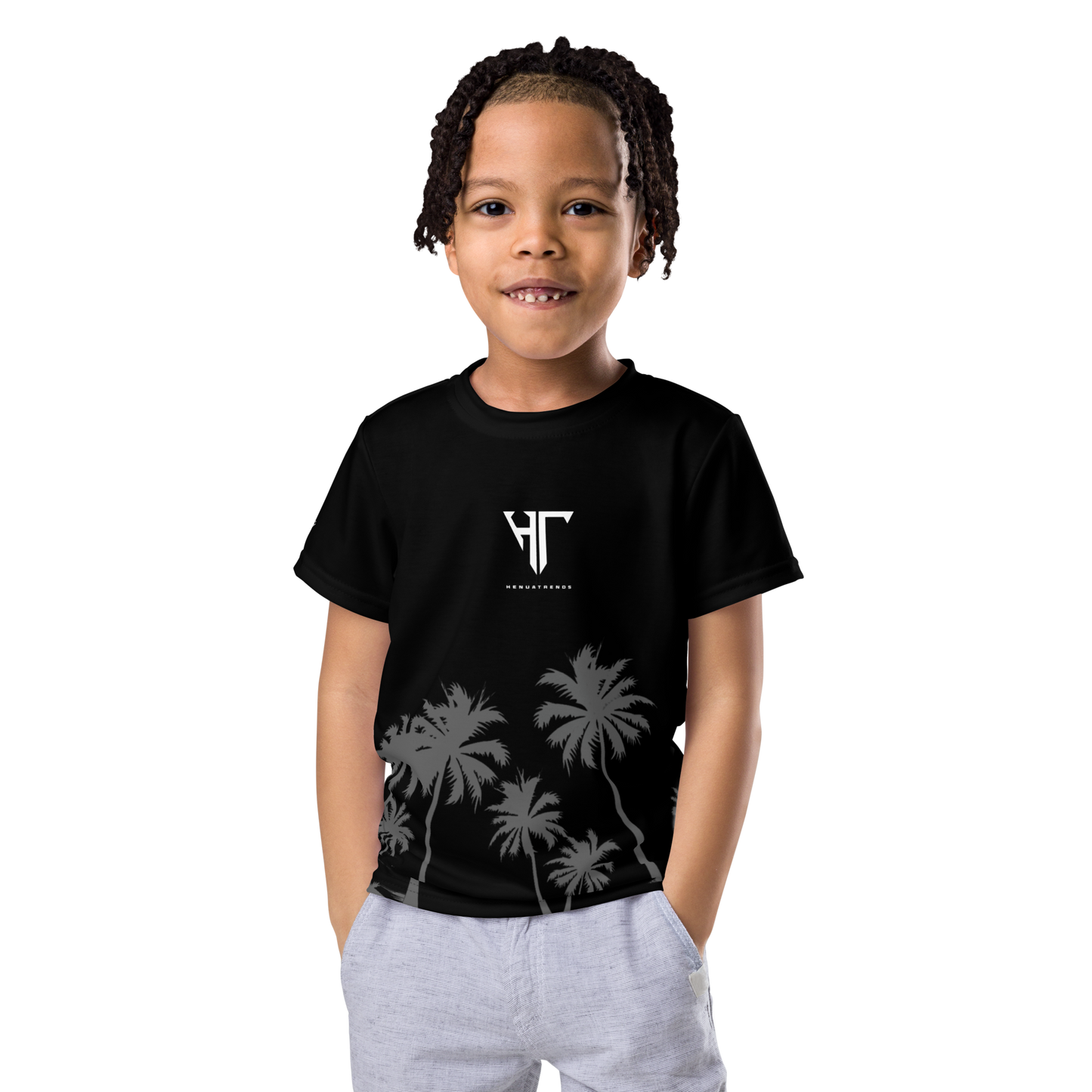 HT palm branded black -Kids crew neck t-shirt