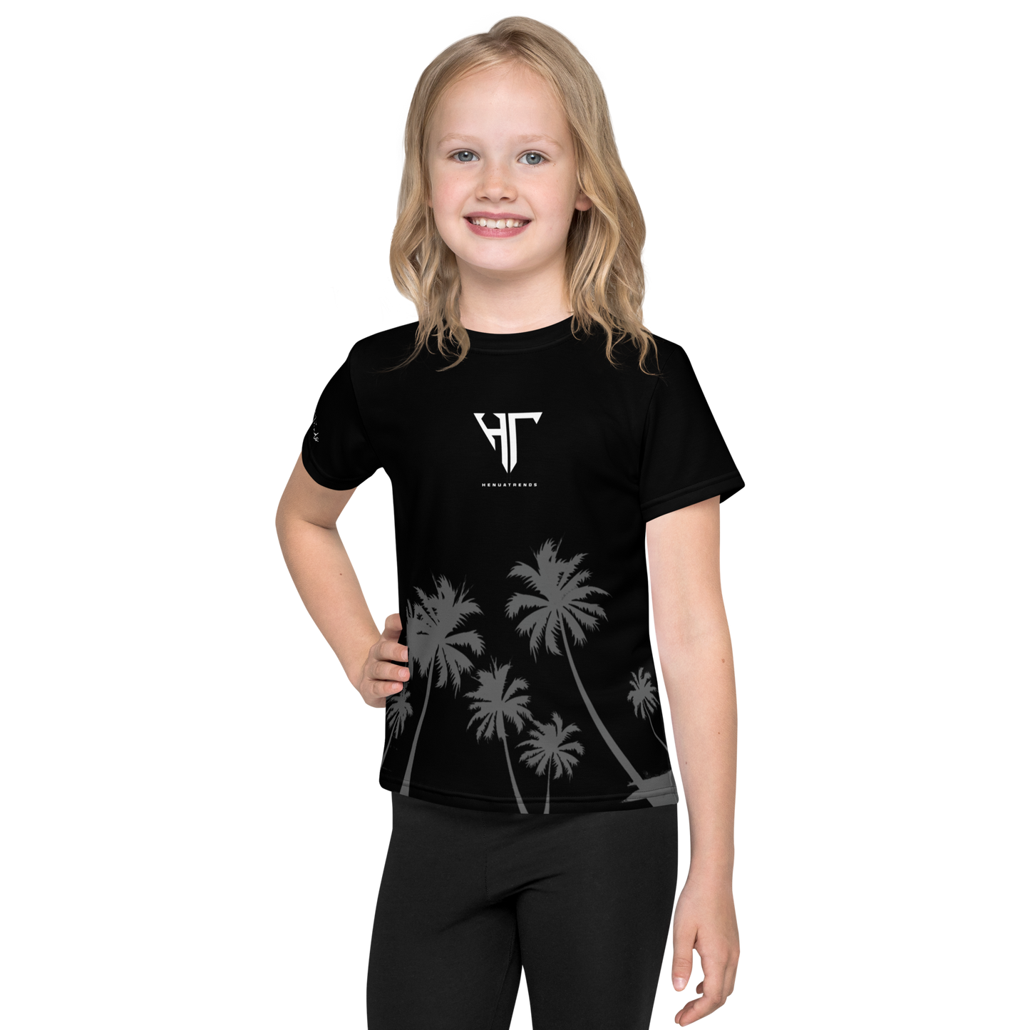 HT palm branded black -Kids crew neck t-shirt