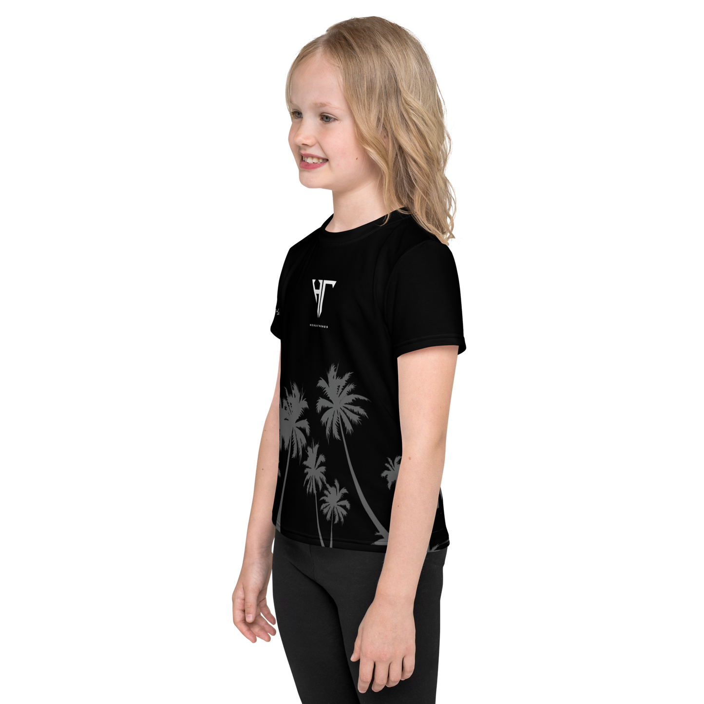 HT palm branded black -Kids crew neck t-shirt