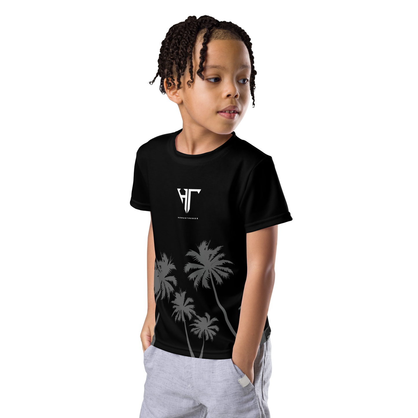 HT palm branded black -Kids crew neck t-shirt