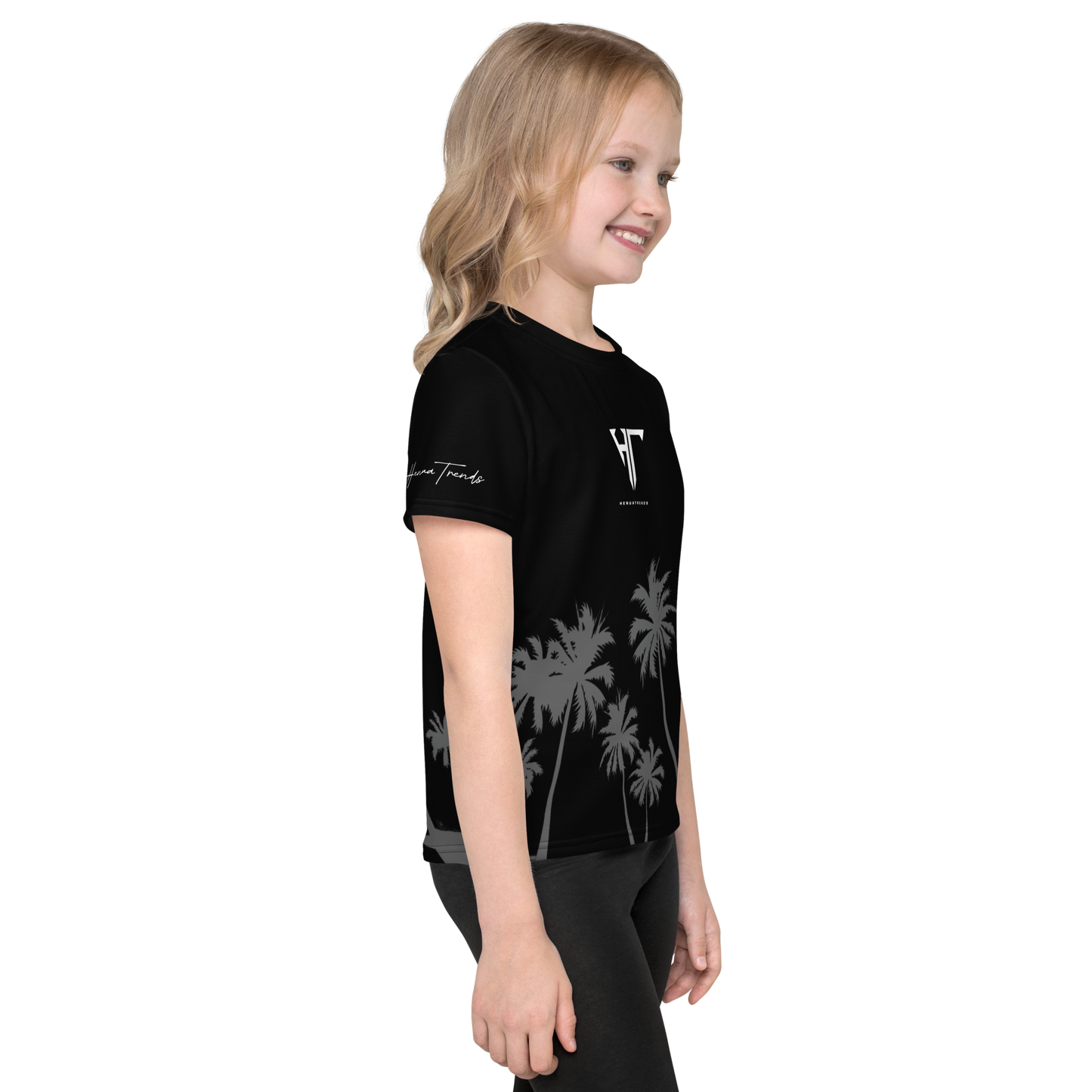 HT palm branded black -Kids crew neck t-shirt