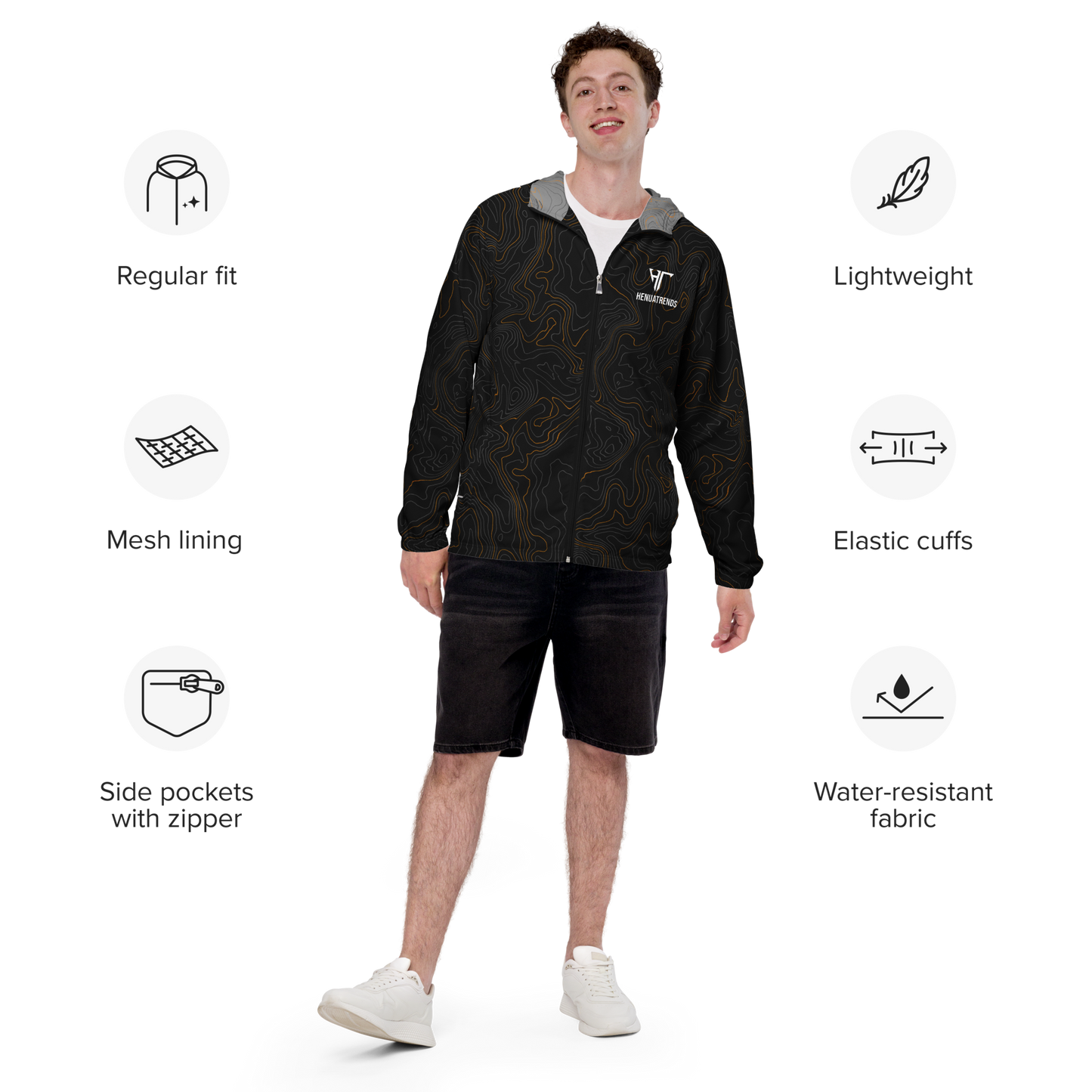 HT designs in 1 —- brown tpgrphy adults windbreaker