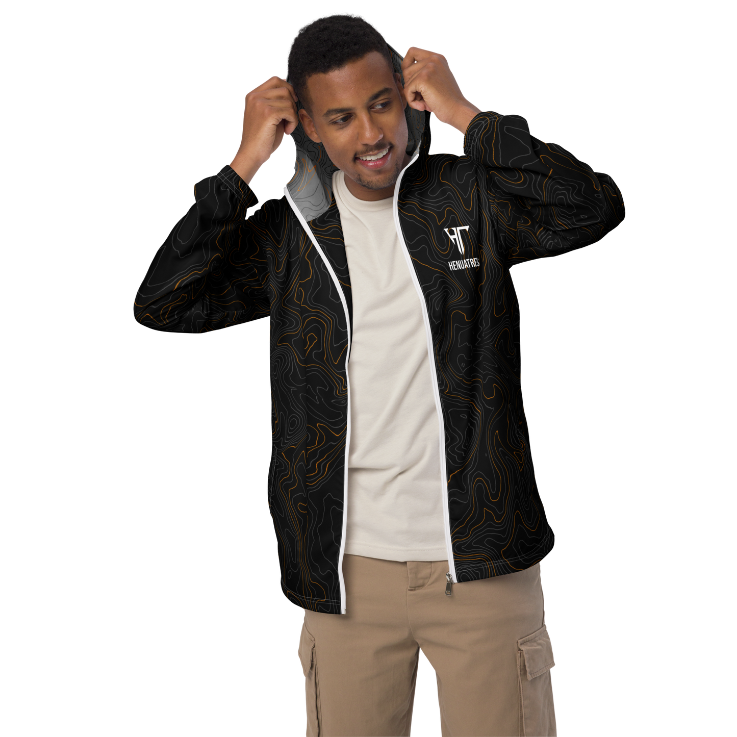 HT designs in 1 —- brown tpgrphy adults windbreaker