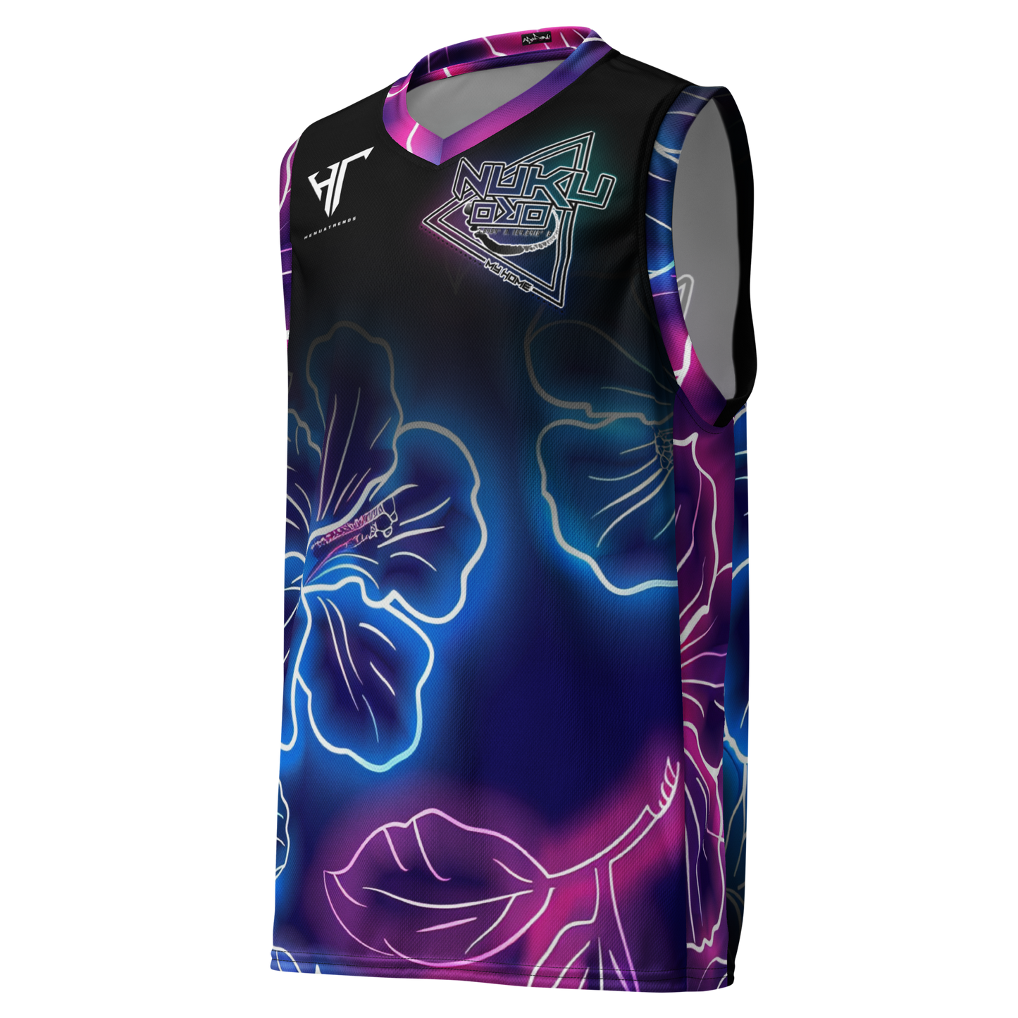 Neon Hibiscus basketball jersey