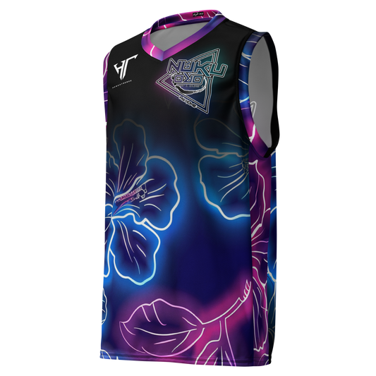 Neon Hibiscus basketball jersey