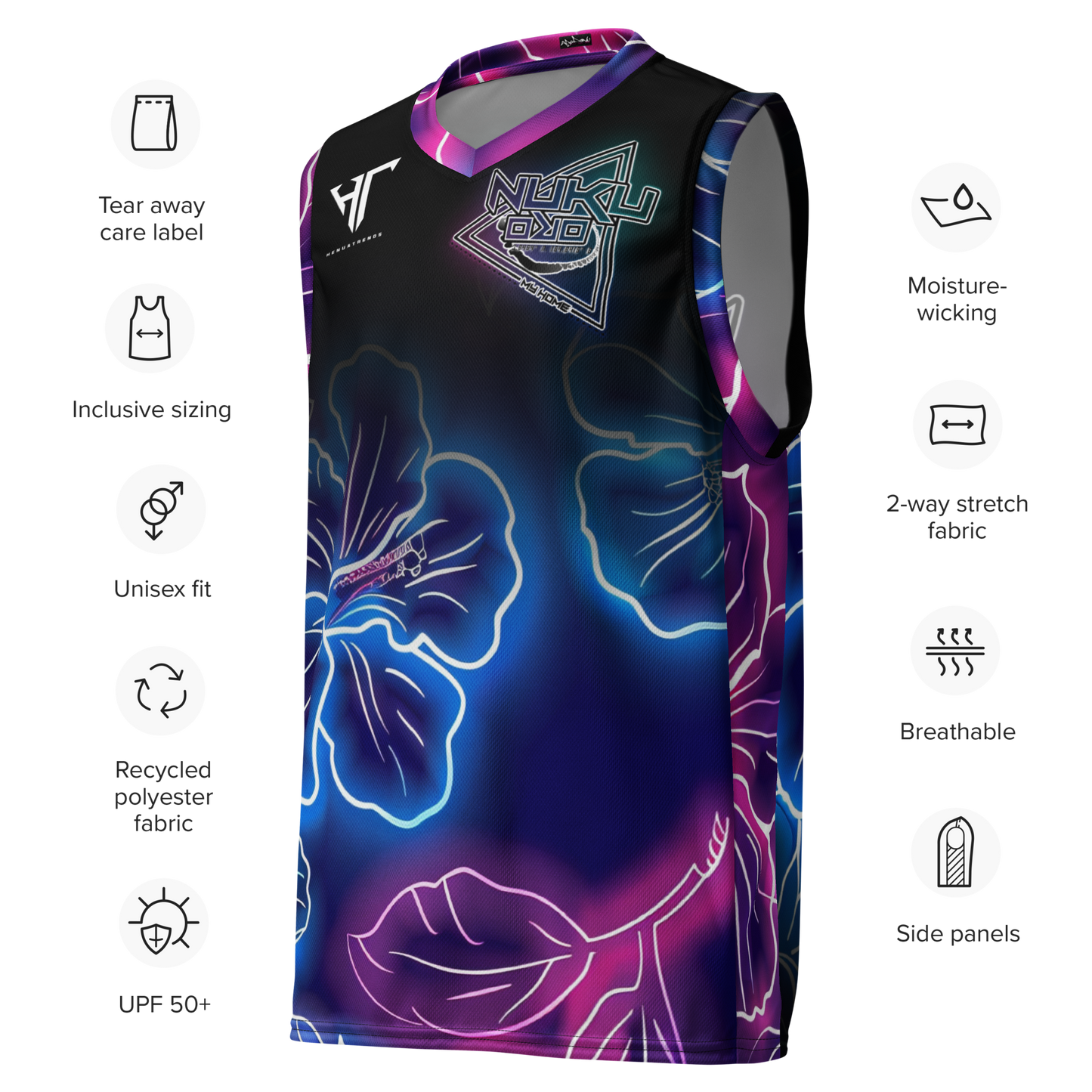 Neon Hibiscus basketball jersey