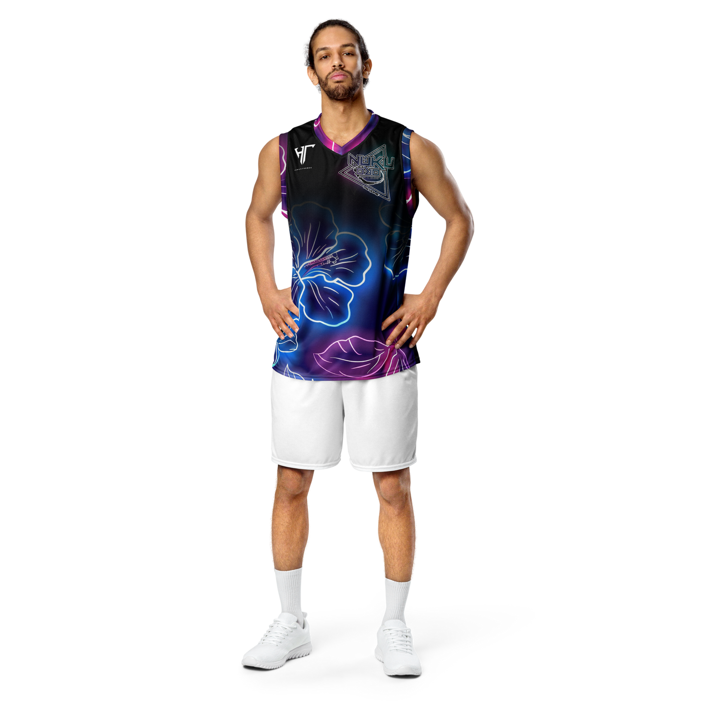 Neon Hibiscus basketball jersey