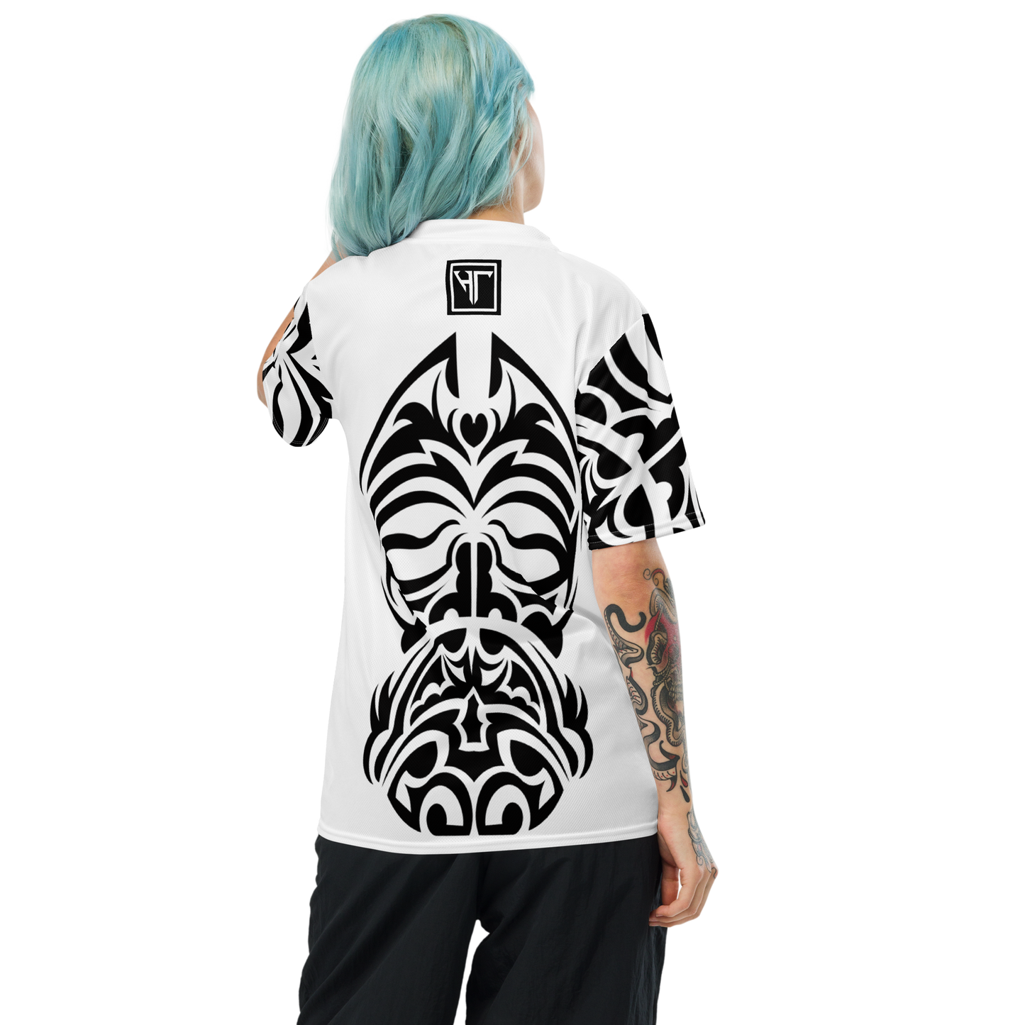 HT black tribal white vneck sports jersey