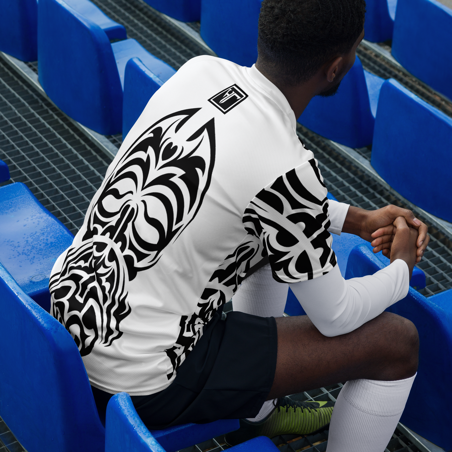 HT black tribal white vneck sports jersey