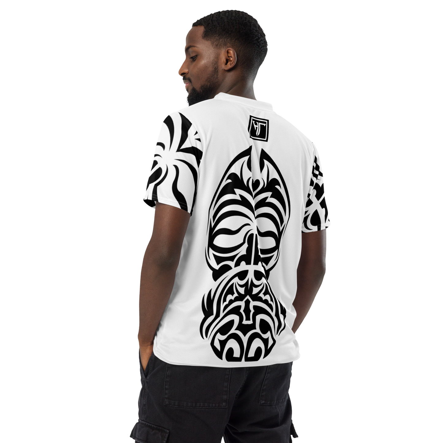 HT black tribal white vneck sports jersey