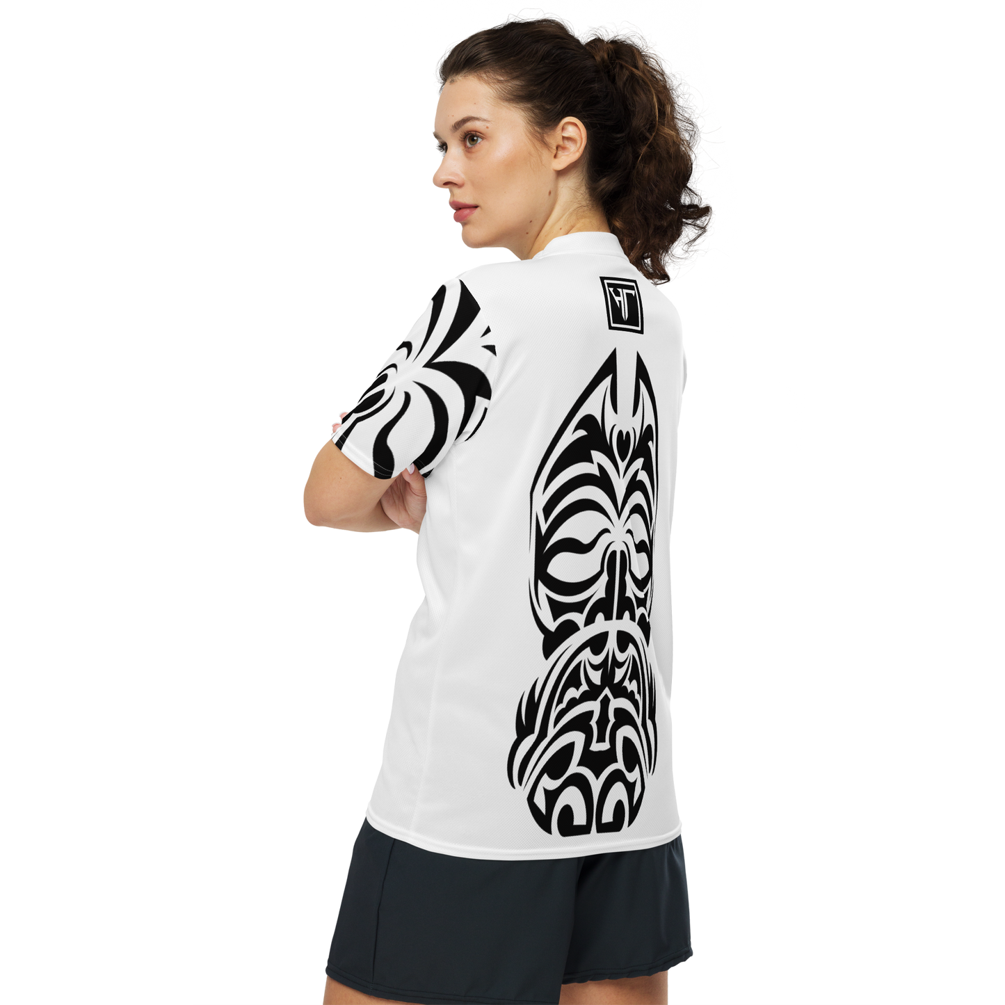 HT black tribal white vneck sports jersey