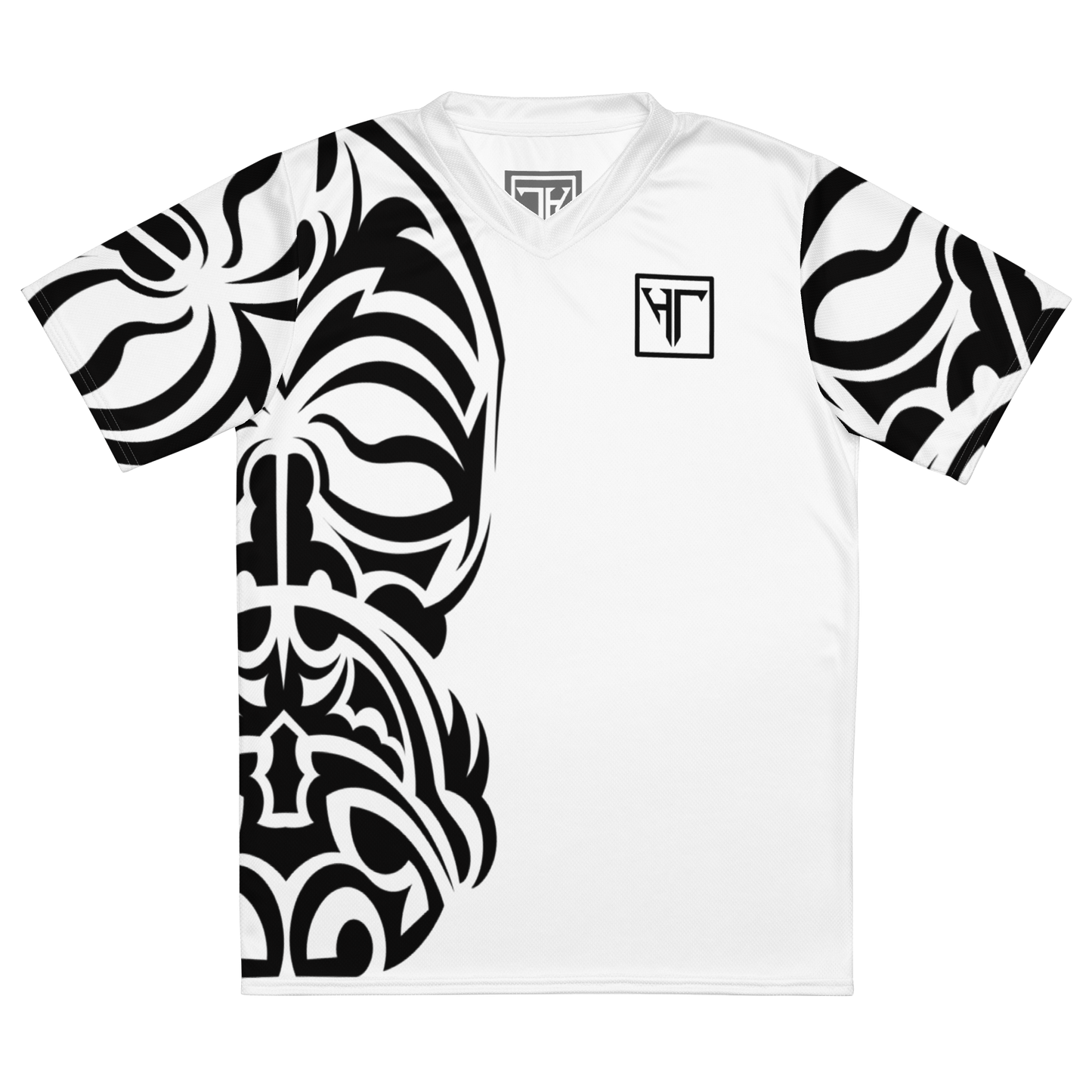 HT black tribal white vneck sports jersey