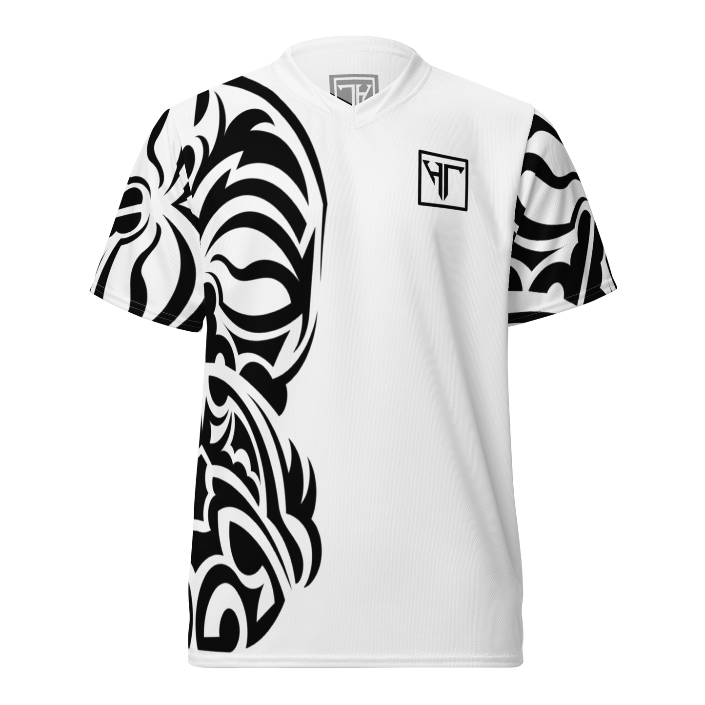 HT black tribal white vneck sports jersey