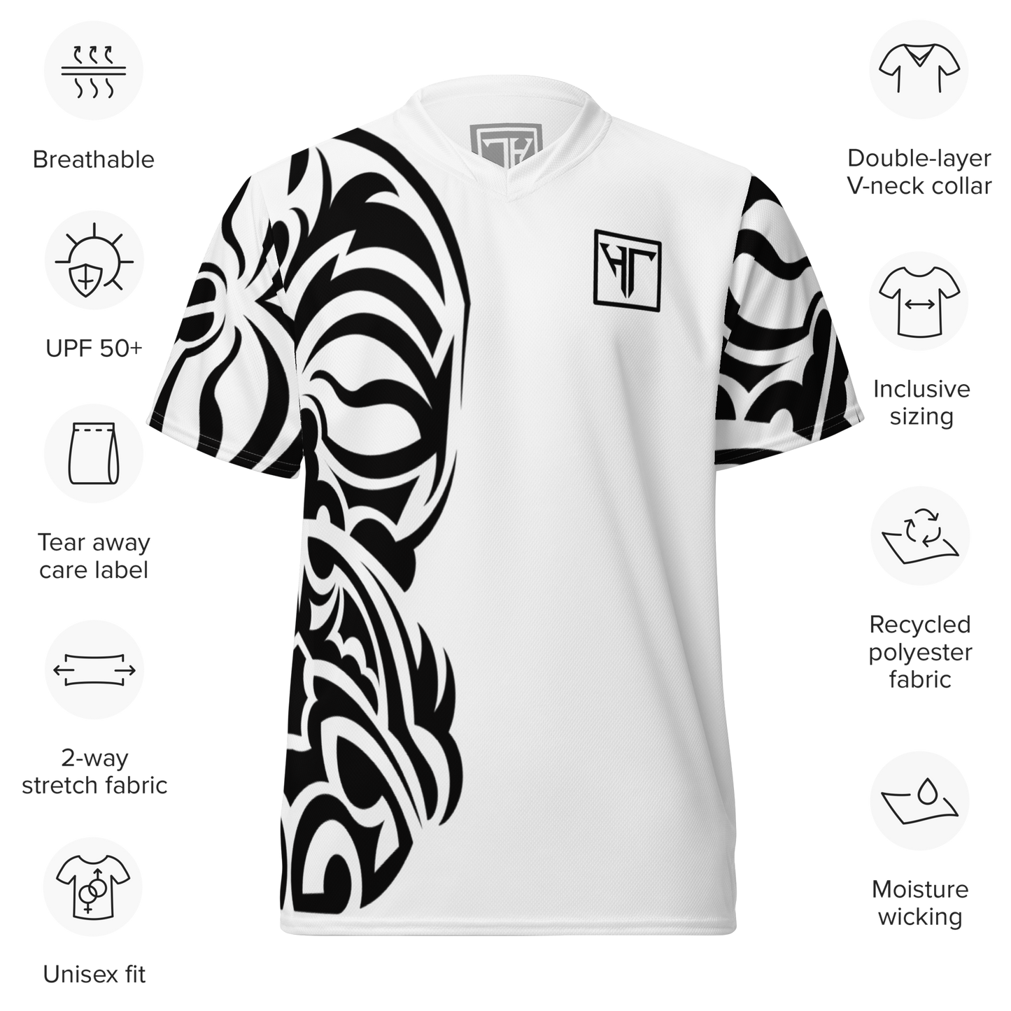 HT black tribal white vneck sports jersey