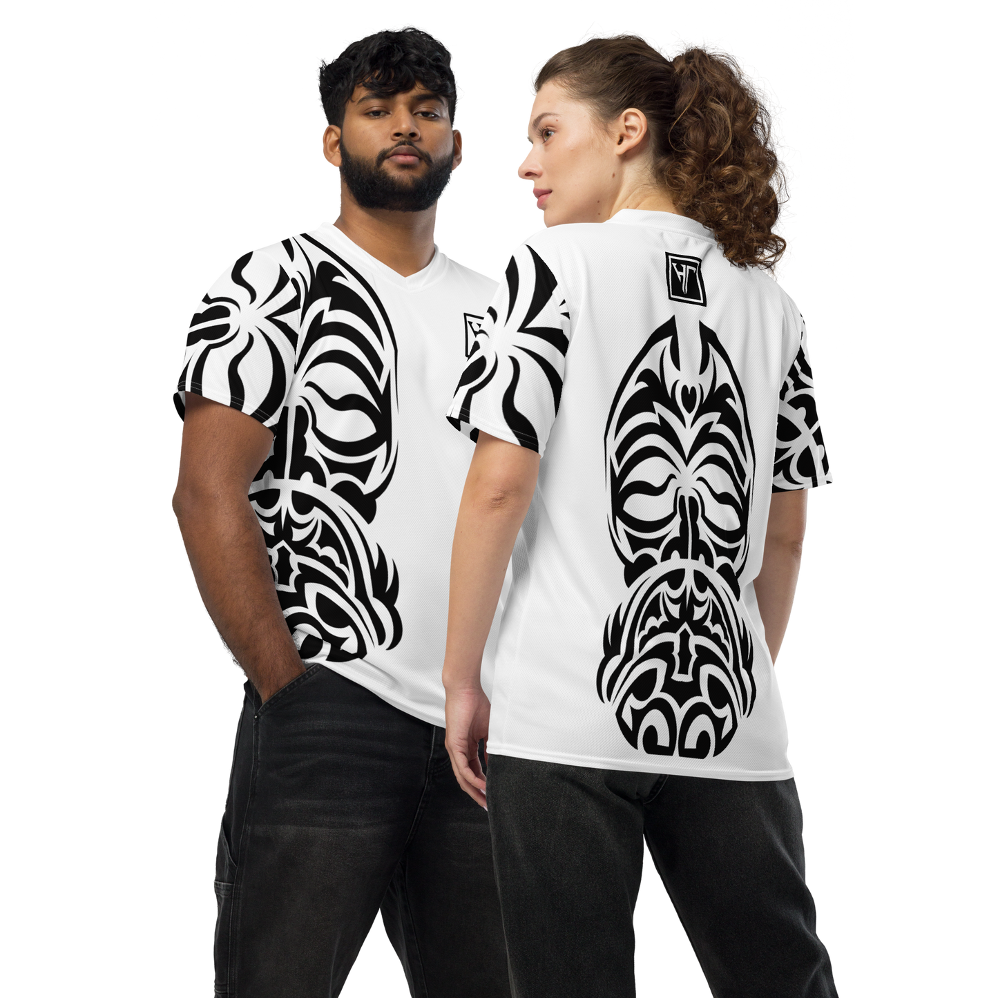 HT black tribal white vneck sports jersey