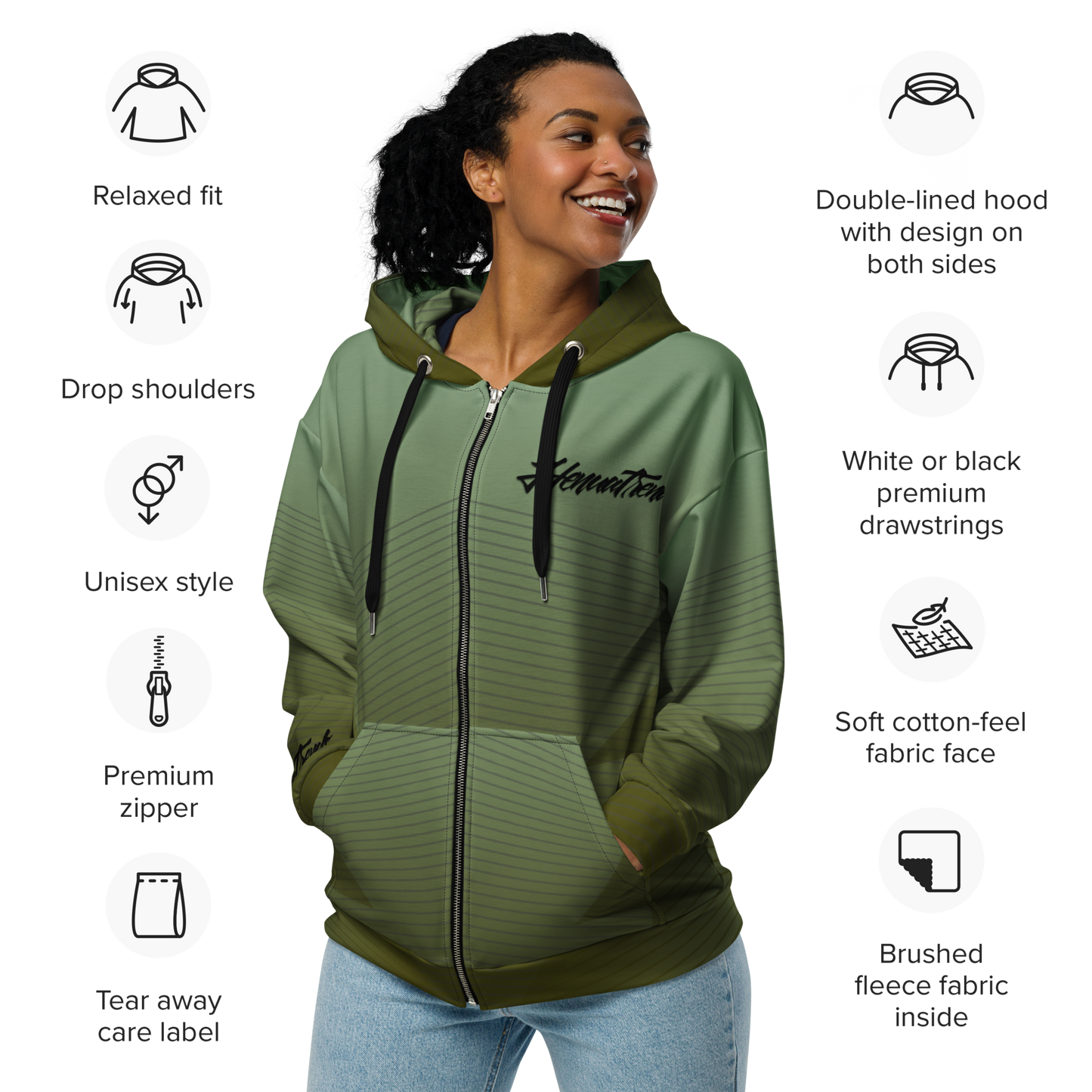 HT army green MICRONESIAN zip hoodie