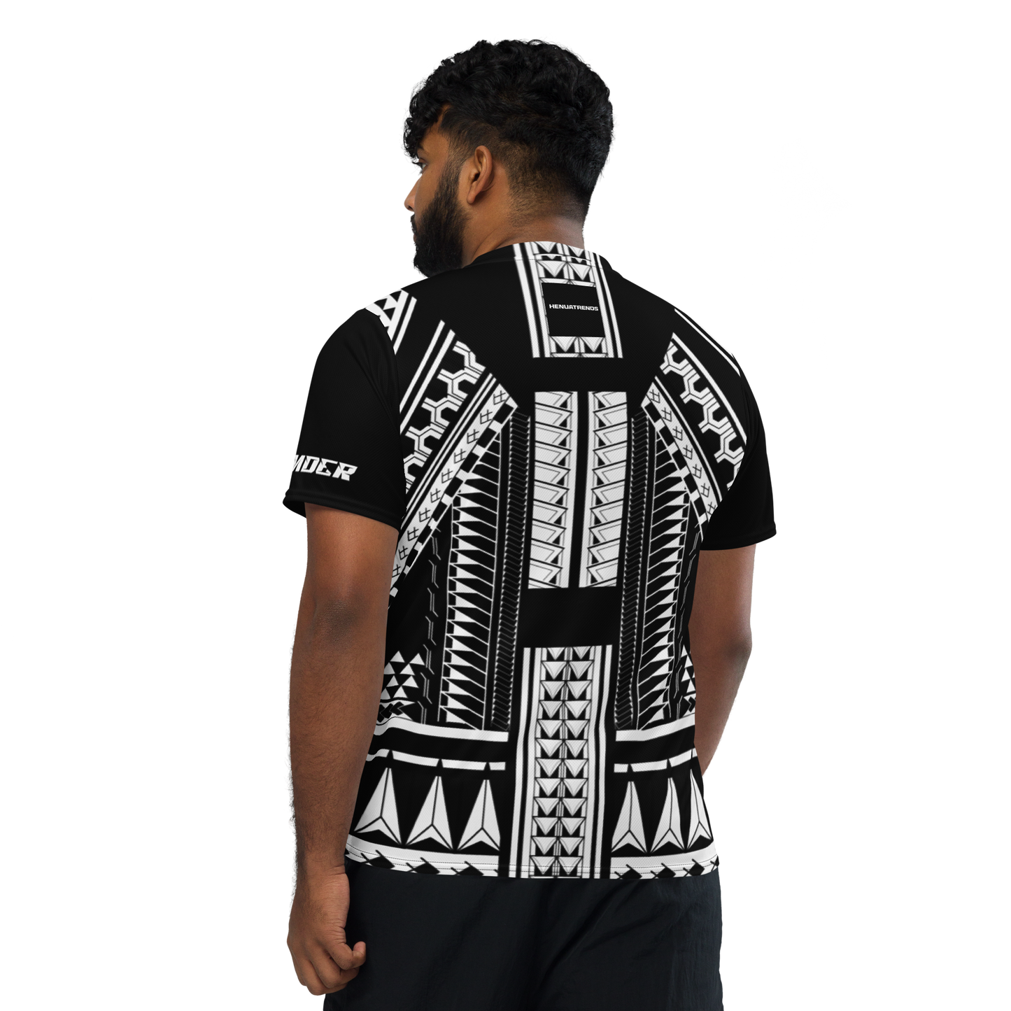 Micronesian Tribal black n white Recycled unisex sports jersey