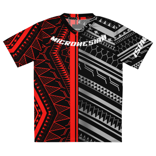 MICRONESIAN (red&gray tribal) unisex sports jersey