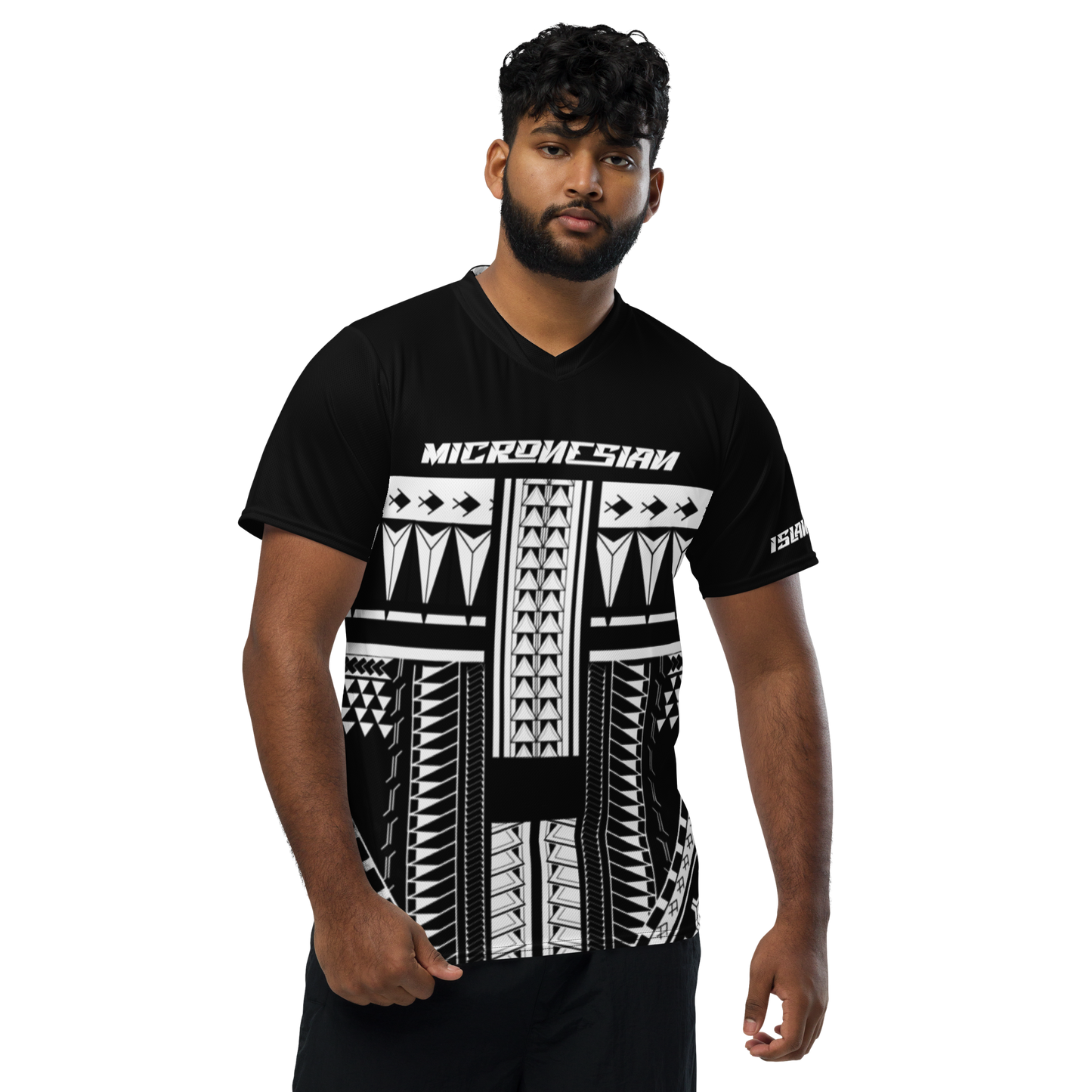 Micronesian Tribal black n white Recycled unisex sports jersey